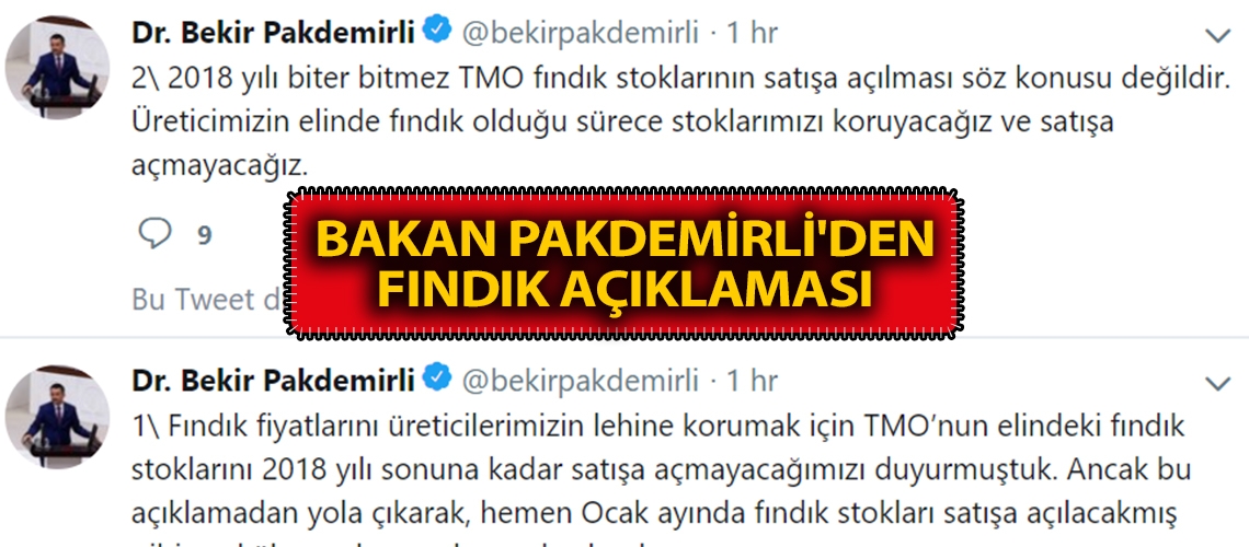 Bakan Pakdemirli'den fındık açıklaması